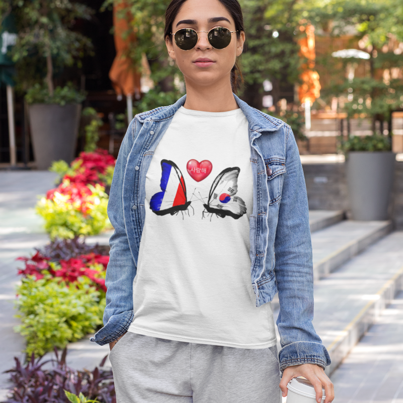 T Shirt Blanc Coréen Papillon