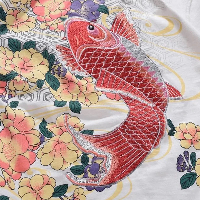 T Shirt Koi Brodé Blanc 