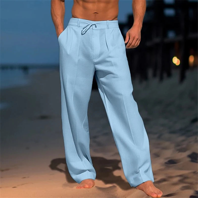 Pantalon Lin Casual Homme Bleu clair