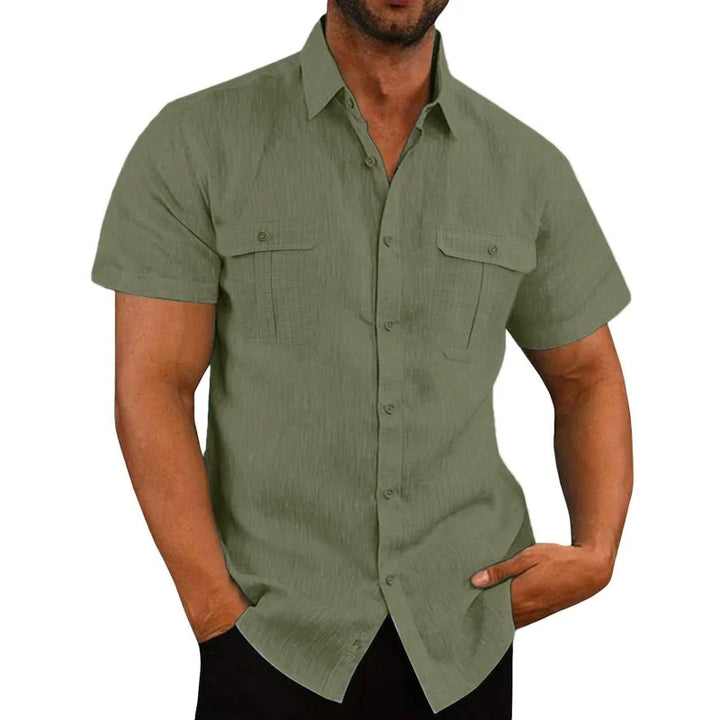 Chemise Lin Manches Courtes Homme vert