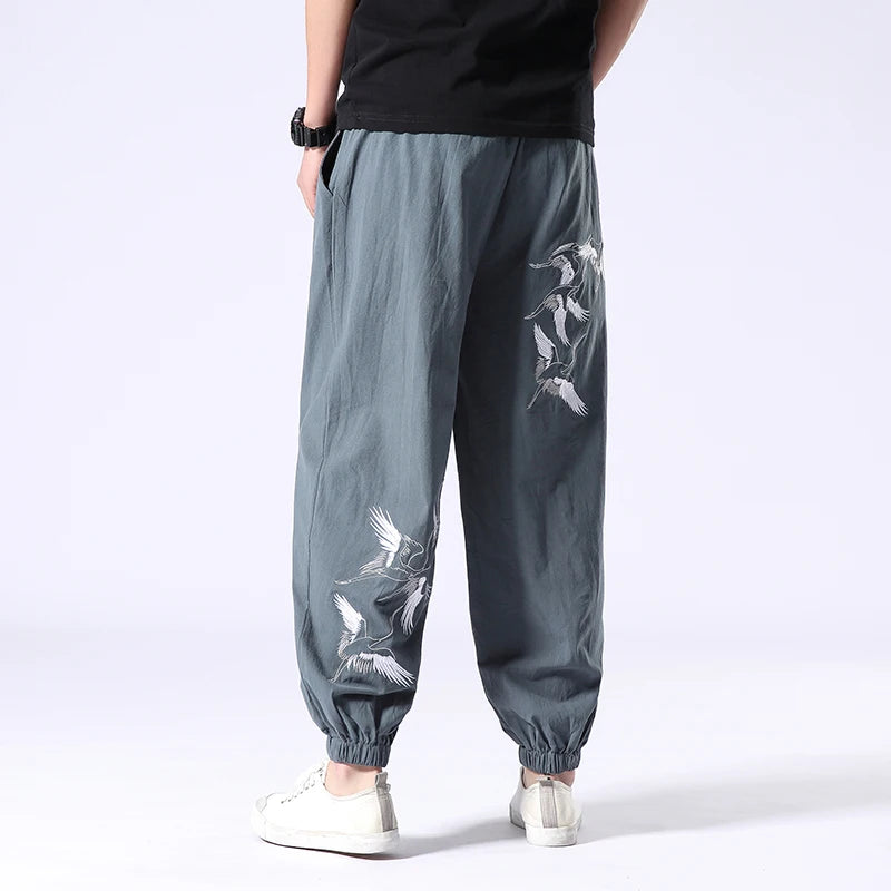 Pantalon Grues Brodés Gris