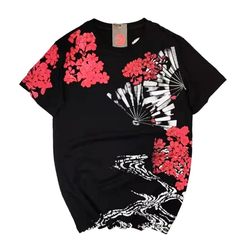 T Shirt Noir  Poisson Fleurs Brodés