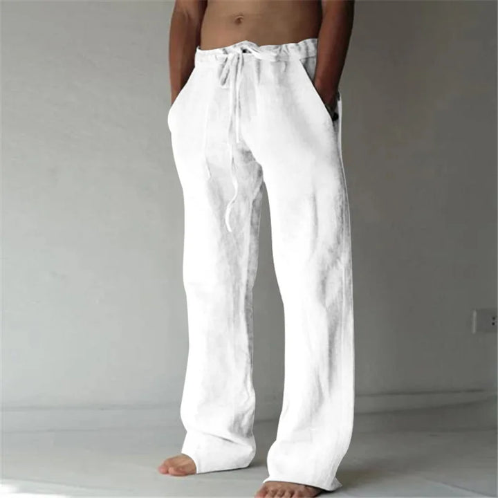 Pantalon Lin Coupe Droite Blanc