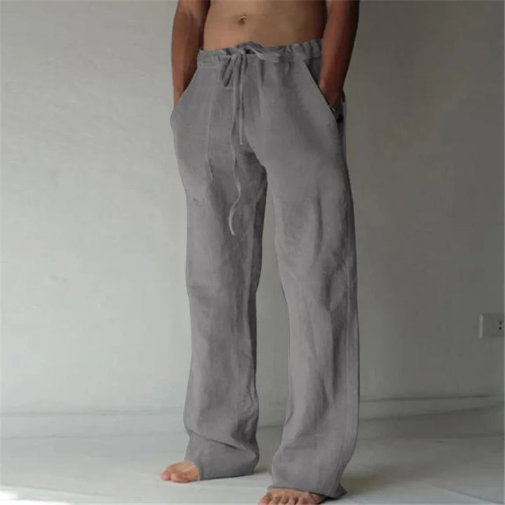 Pantalon Lin Coupe Droite Gris