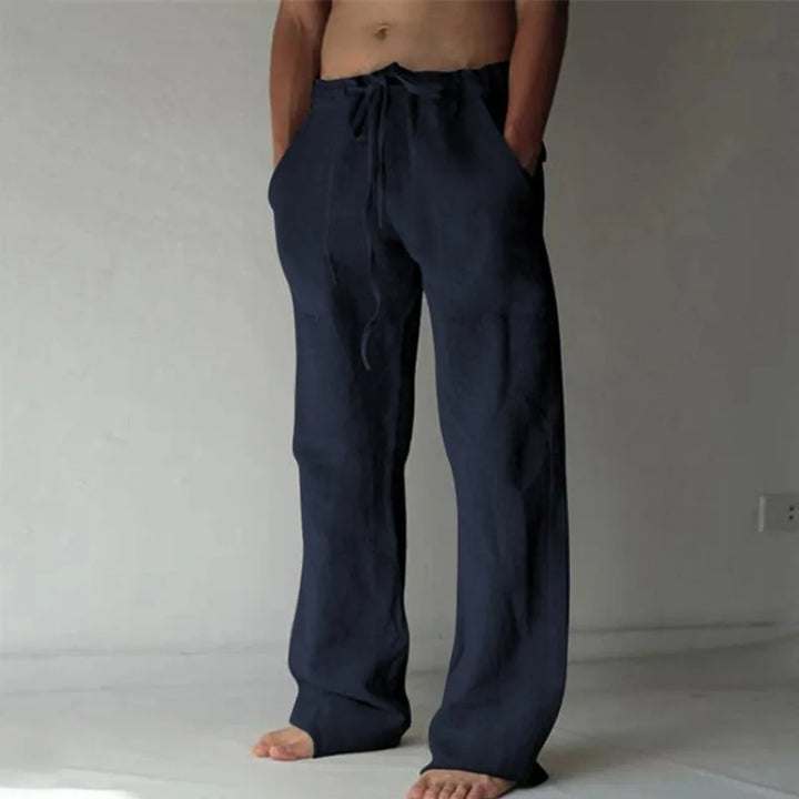 Pantalon Lin Coupe Droite Bleu foncé