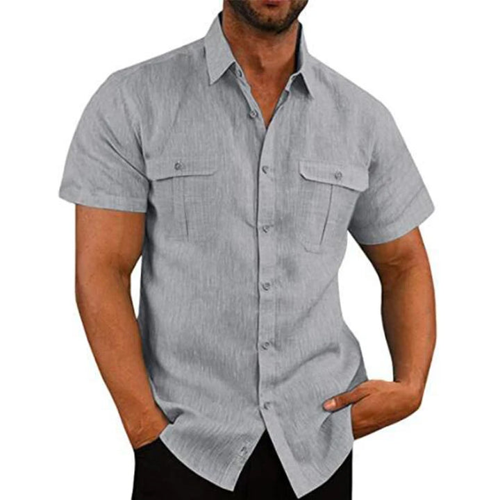 Chemise Lin Manches Courtes Homme GRis