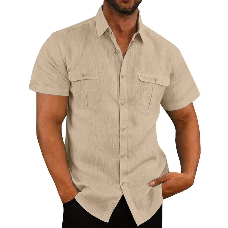 Chemise Lin Manches Courtes Homme Beige