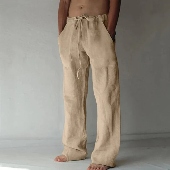 Pantalon Lin Coupe Droite Beige