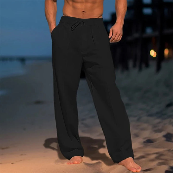 Pantalon Lin Casual Homme Noir