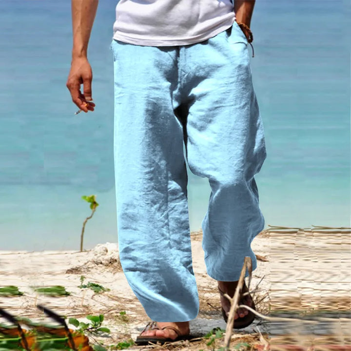 Pantalon Lin Large Pour Homme Bleu clair