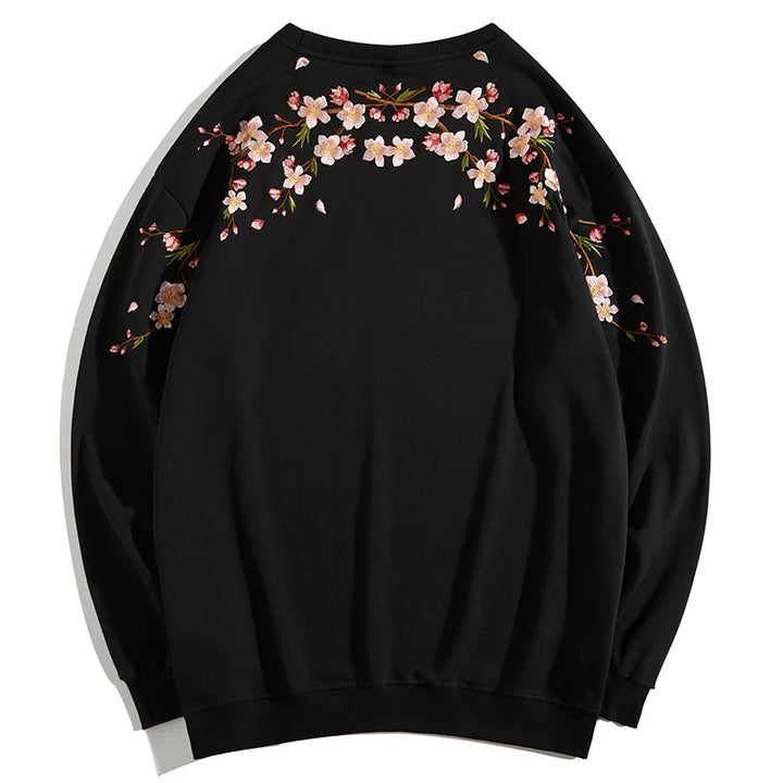 Pull Fleurs Sakura Brodées Noir