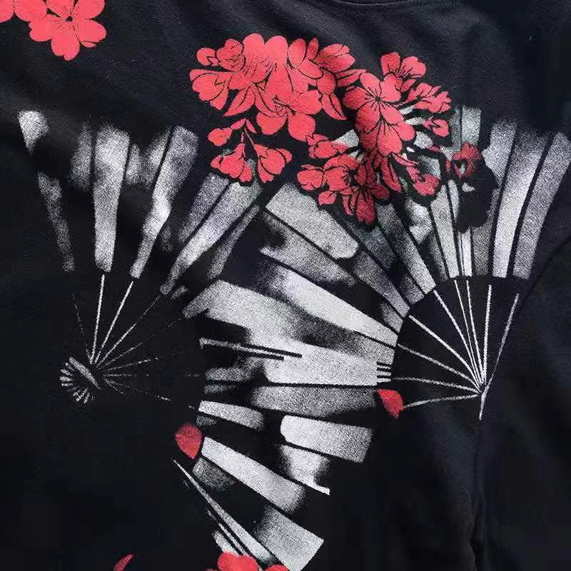 T Shirt Noir Poisson Fleurs Brodés