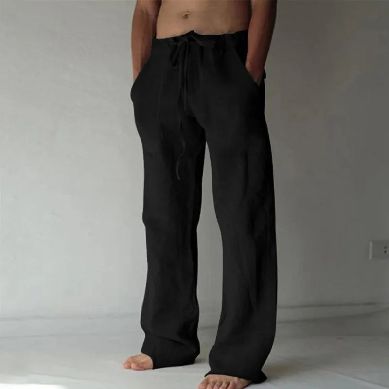 Pantalon Lin Coupe Droite Noir