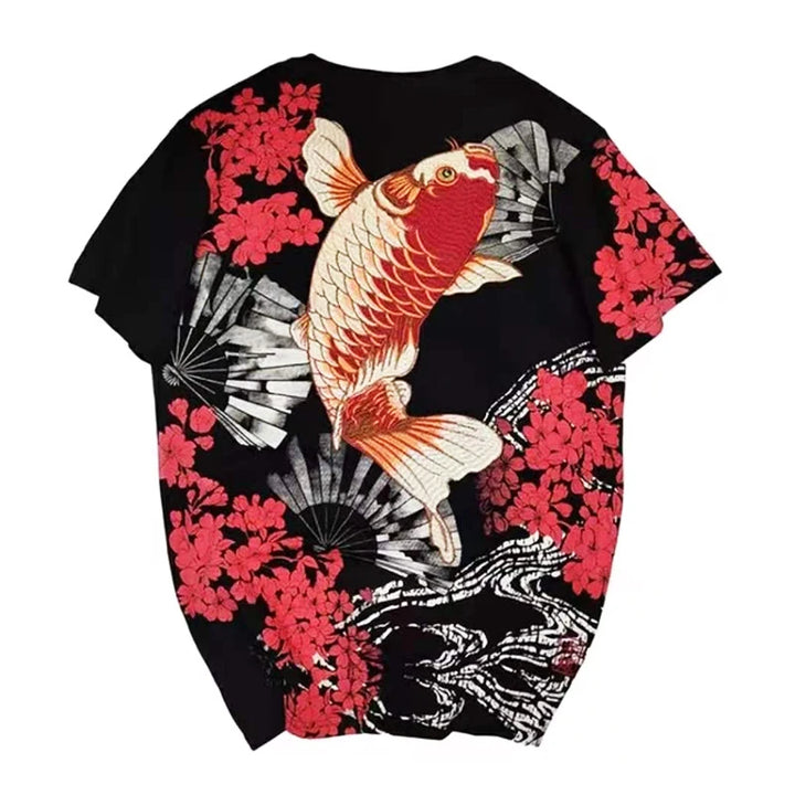 T Shirt Noir Poisson Fleurs Brodés