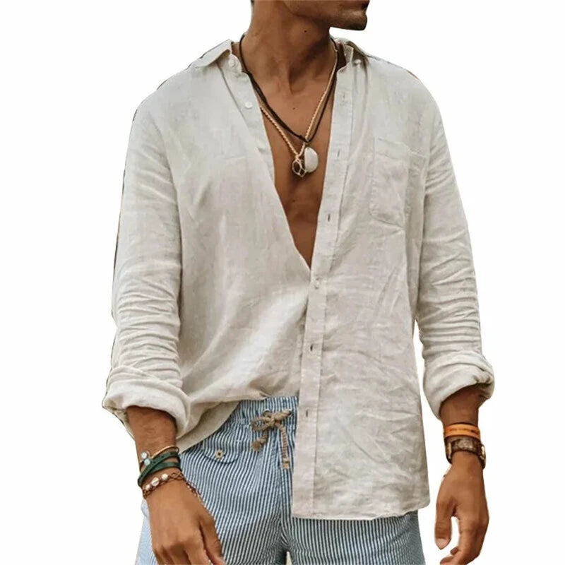 Chemise Lin Homme Décontractée blanc