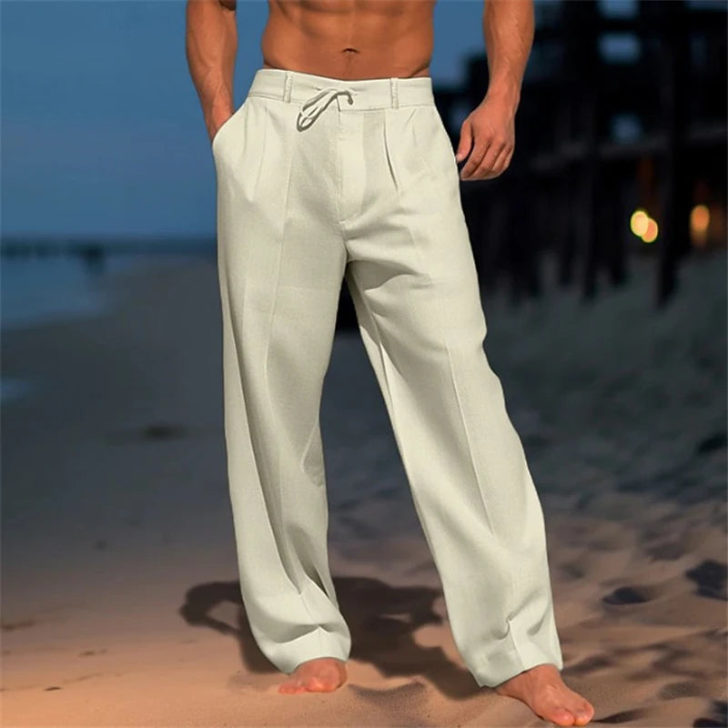 Pantalon Lin Casual Homme Crème