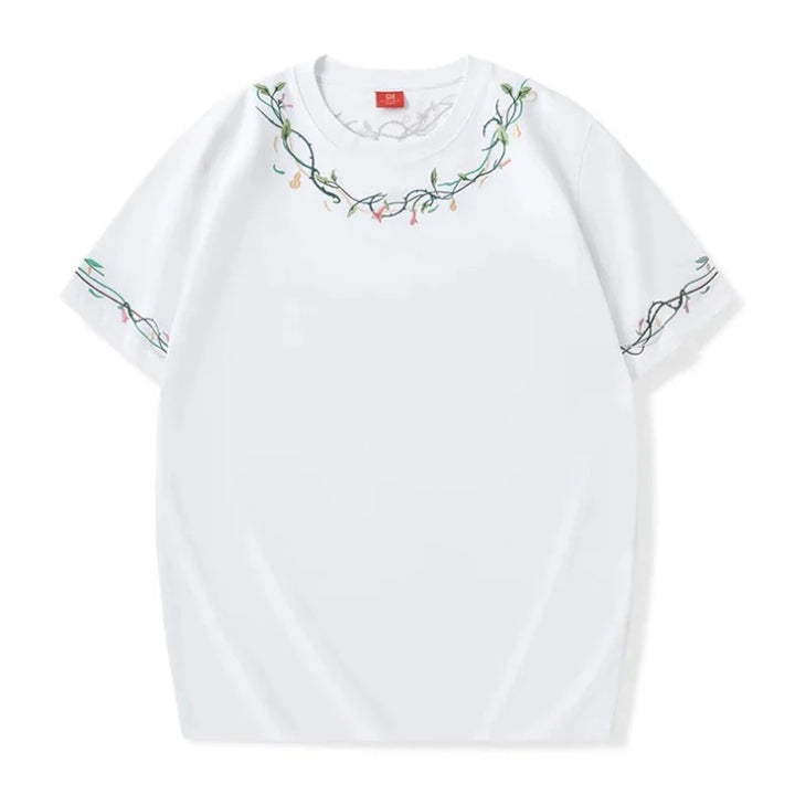 T Shirt Blanc  Fleurs Brodés Pour Homme