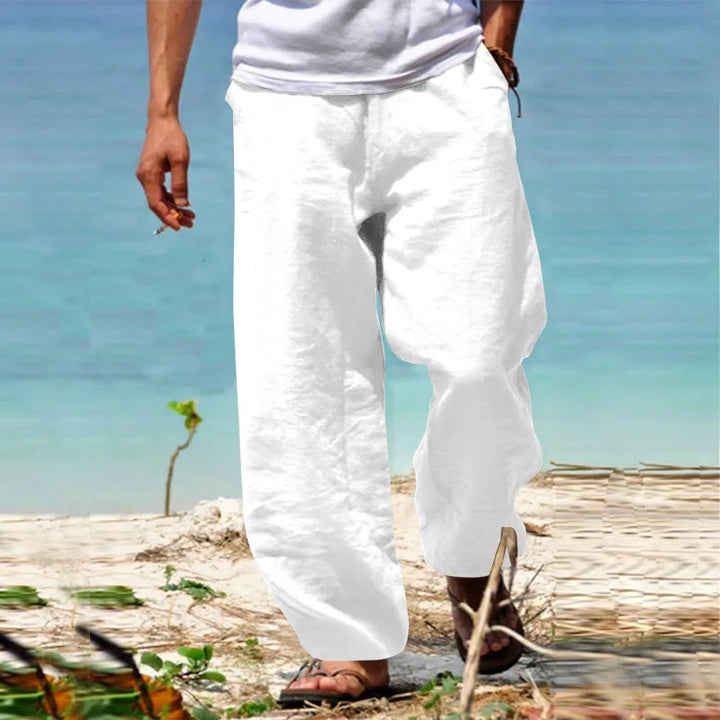 Pantalon Lin Large Pour Homme Blanc