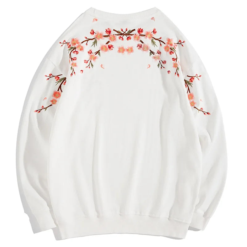 Pull Fleurs Sakura Brodées Blanc