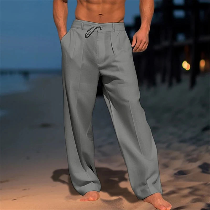 Pantalon Lin Casual Homme Gris