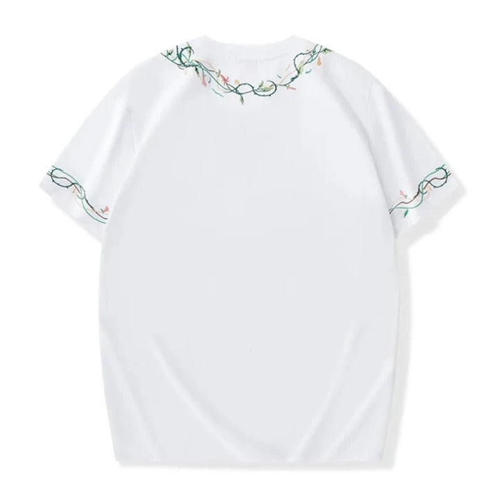 T Shirt Blanc  Fleurs Brodés Pour Homme