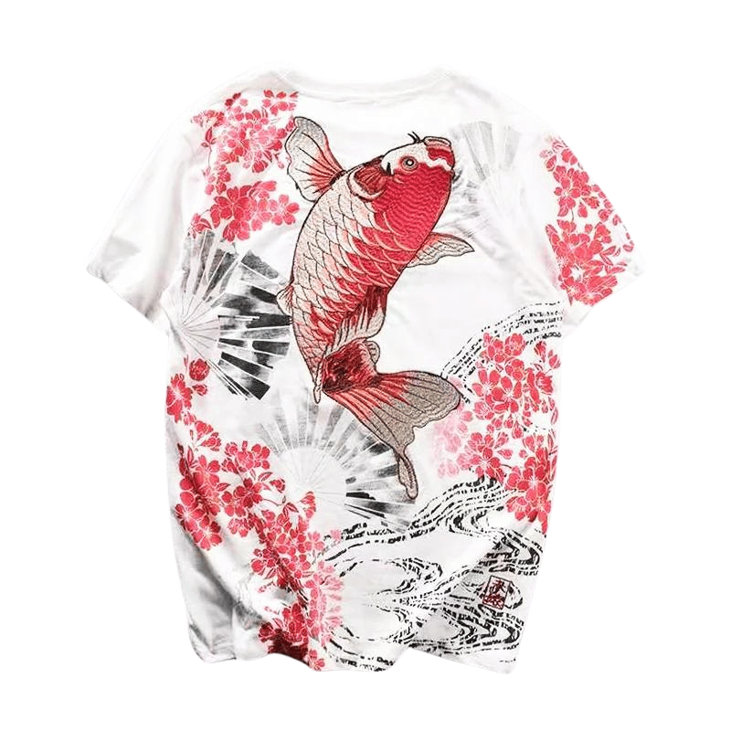 T Shirt Blanc Poisson Fleurs Brodés