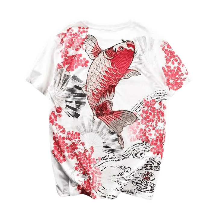 T Shirt Blanc Poisson Fleurs Brodés