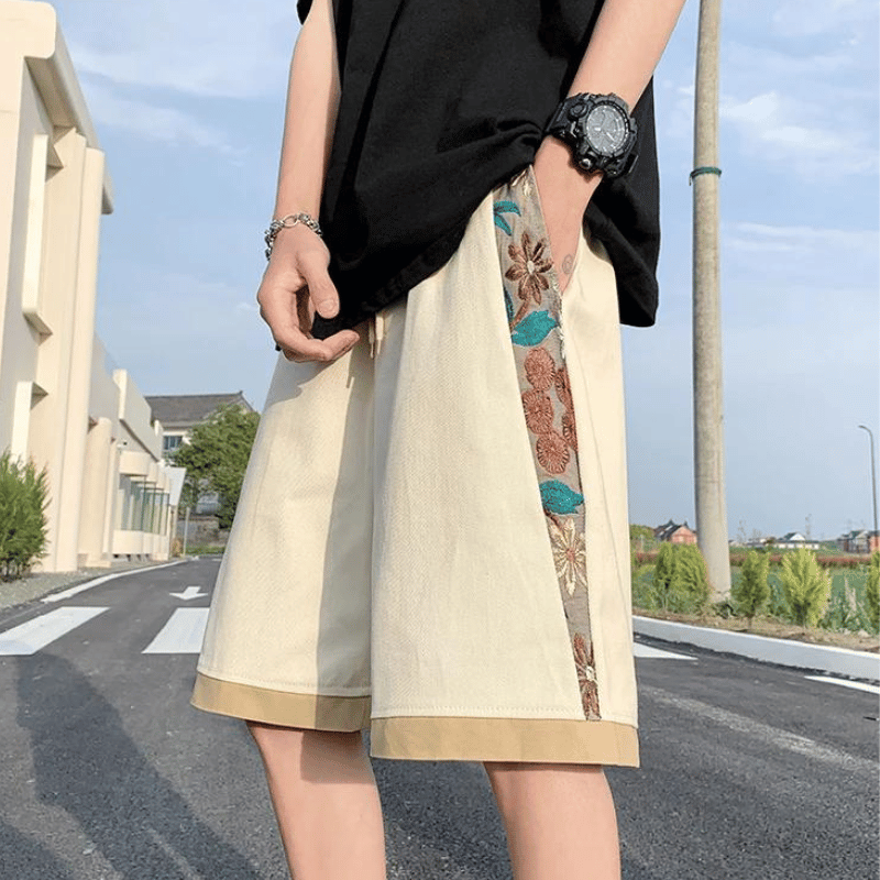 Short Beige Fleurs Brodées Homme