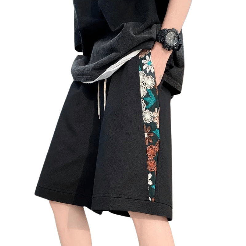 Short Noir Fleurs Brodées Homme