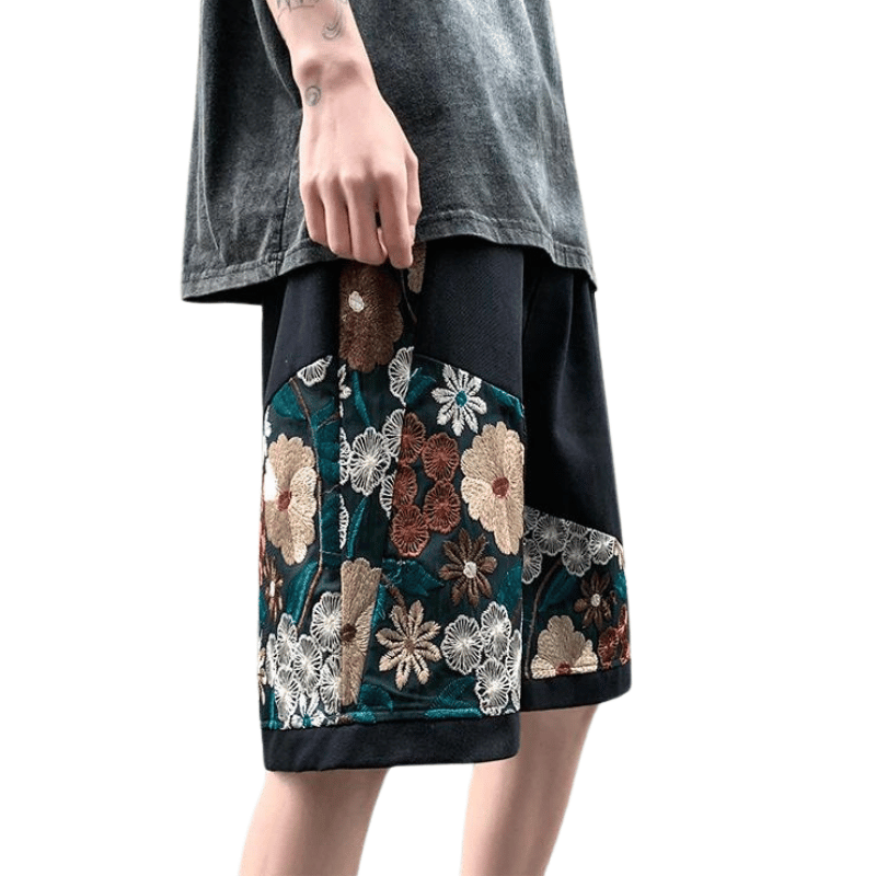 Short Noir  Fleurs Brodées Homme