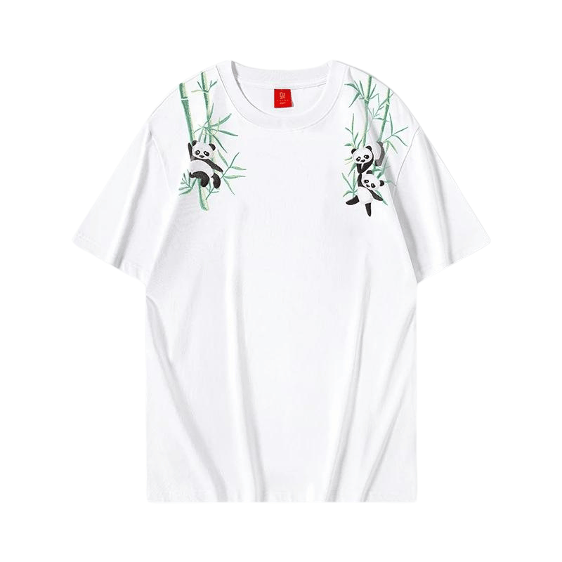 T Shirt Blanc Panda Bambou Brodé