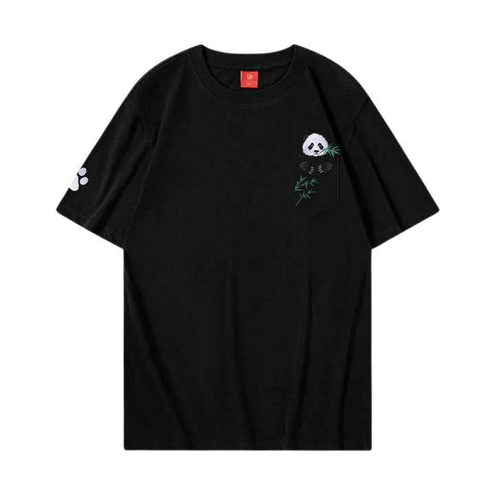 T Shirt Noir Panda Brodé