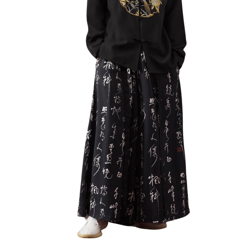 Pantalon Noir  Large Ecriture Chinoise