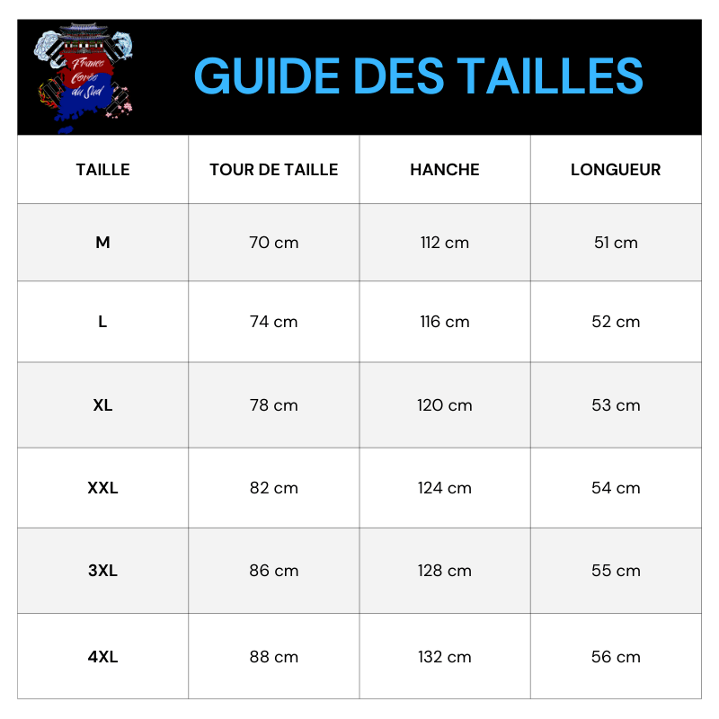 Tableau Tailles Short Flammes Brodés