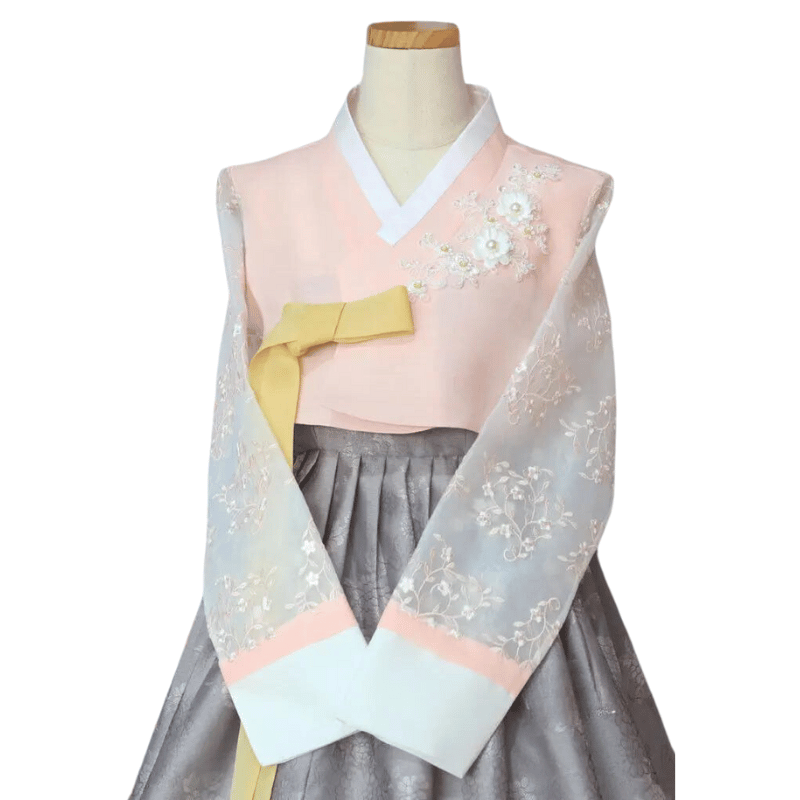 Hanbok Gris Rose Femme