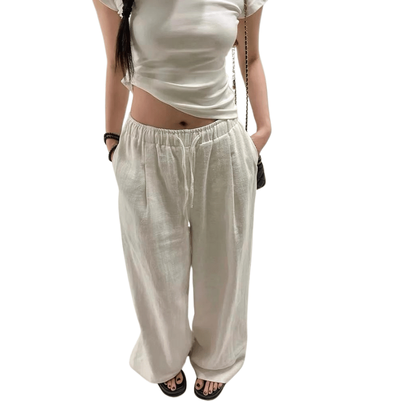 Pantalon Lin Blanc Large Femme
