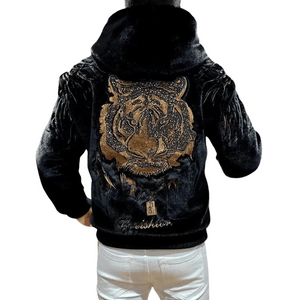 Veste Noire Velours Tigre
