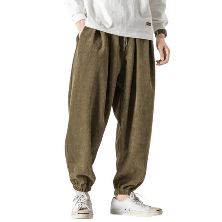 Pantalon Vert Velours Homme Décontracté