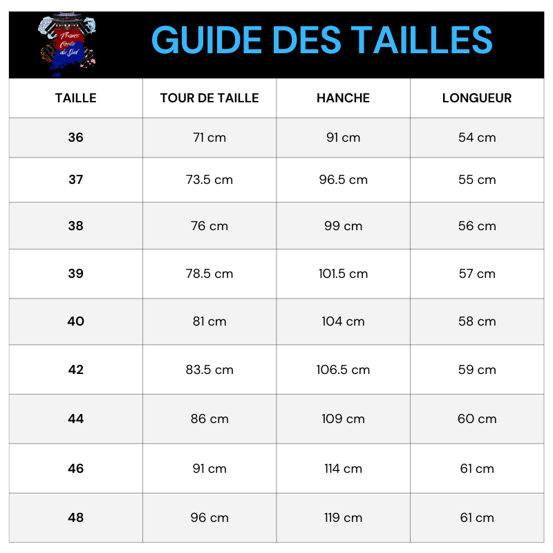 Tableau Tailles Short Jean Bleu Dragon