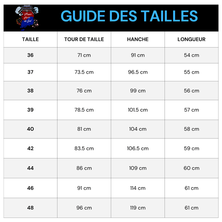 Tableau Tailles Short Jean Bleu Dragon