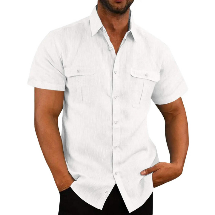 Chemise Lin Manches Courtes Homme Blanc