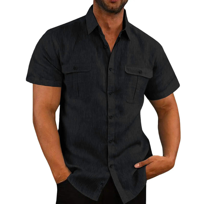 Chemise Lin Manches Courtes Homme Noir