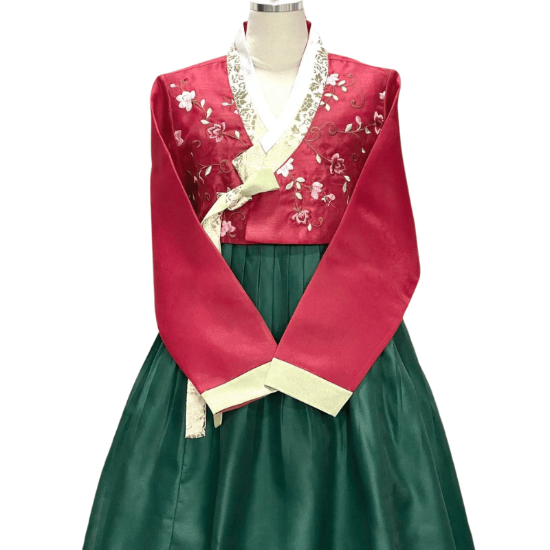Hanbok Vert et Rouge Femme