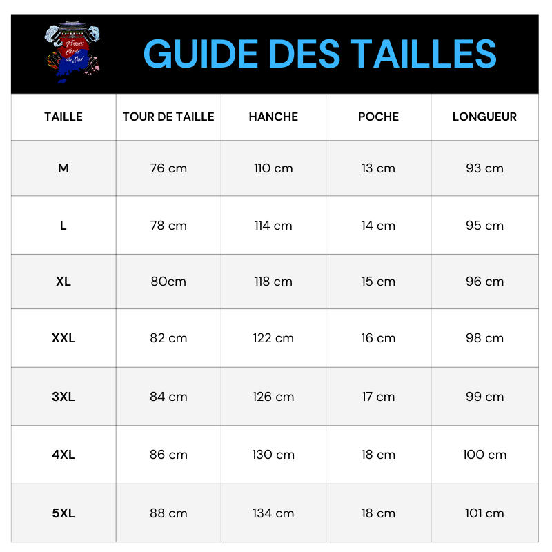 Pantalon Japonais Brodé Homme guide des tailles