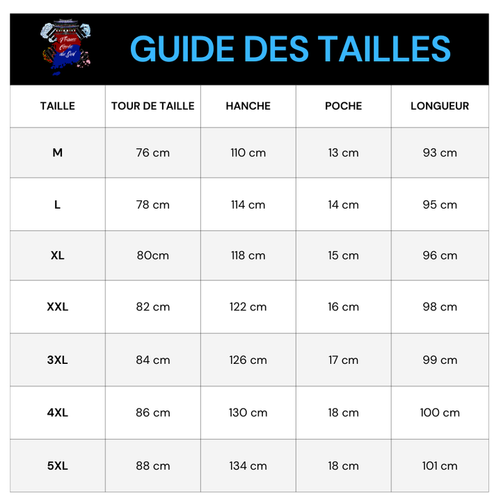 Pantalon Japonais Brodé Homme guide des tailles