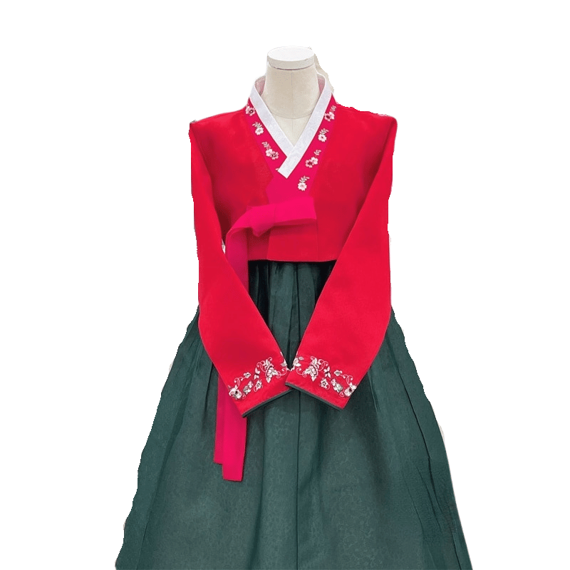 Hanbok Vert et Rouge Brodé