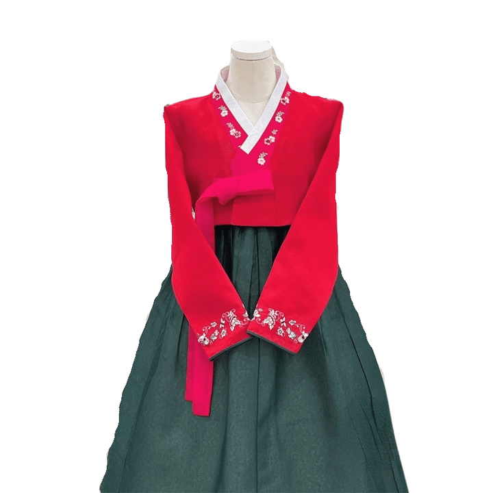 Hanbok Vert et Rouge Brodé
