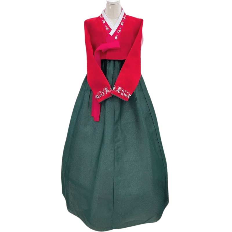 Hanbok Vert et Rouge Brodé