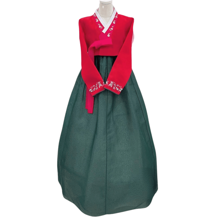 Hanbok Vert et Rouge Brodé
