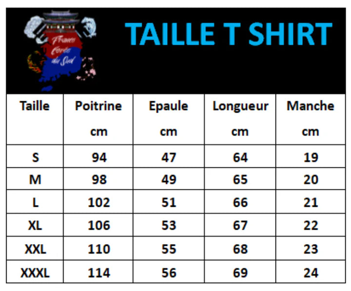 Tableau Taille T-Shirt Couleur Séoul